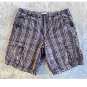 Route 66 Cargo Shorts Mens 36 Gray Plaid Utility Dadcore Y2K Workwear Casual